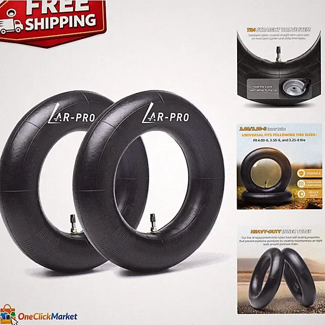2 Pack Heavy Duty 3.00/3.50-8 Inner Tubes with TR4 Valve for Wheelbarrows