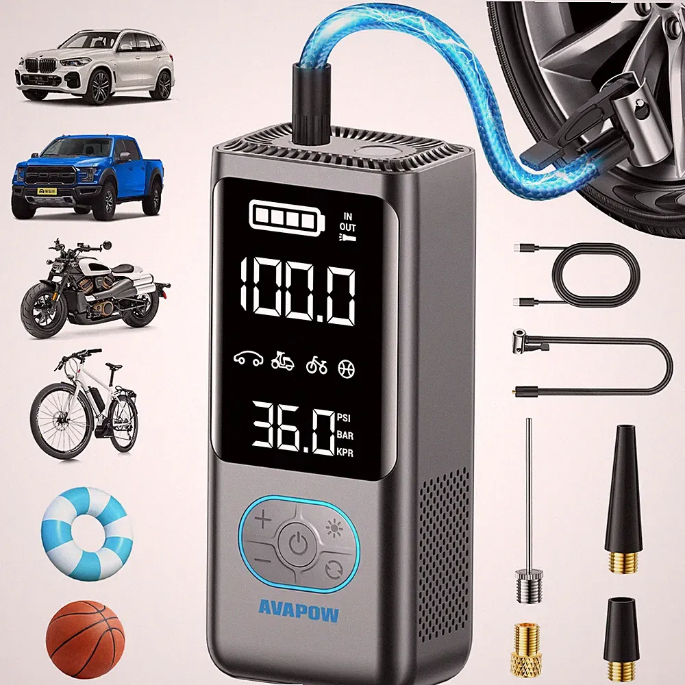 AVAPOW Cordless Tire Inflator Portable Air Compressor Air Pump for Car Tires LED