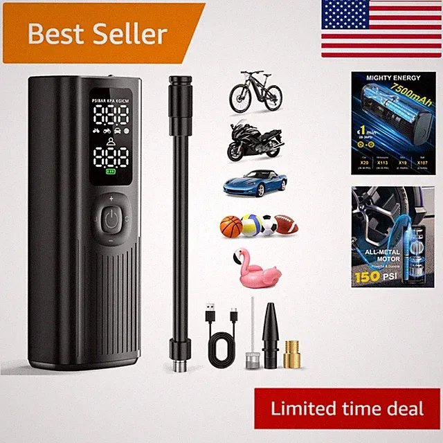 Compact 150 PSI Tire Inflator - Fast, Quiet, and Versatile for All Your Needs