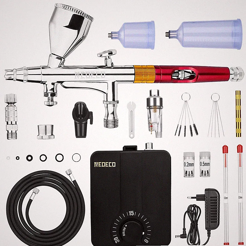 Dual-Action Airbrush Compressor Air Brush Spray Gun for Makeup Nail Paint Car