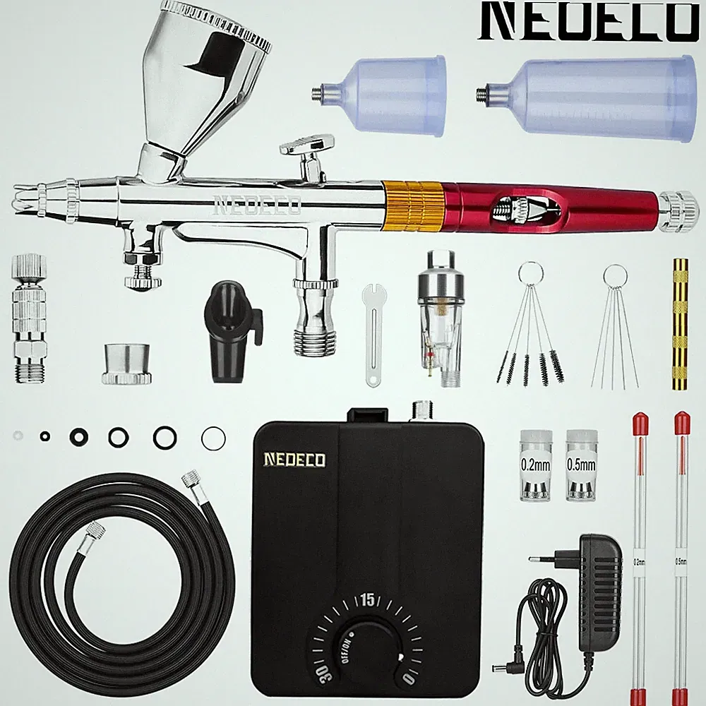 Dual-Action Airbrush Compressor Kit Brush Spray Gun for Makeup Nail Color Car