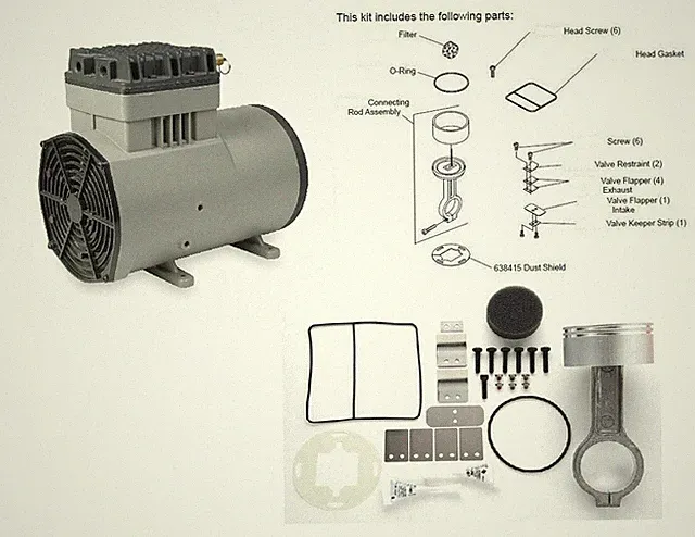 JE Adams 9855-1 SteamBrite Car wash Vacuum Compressor rebuild Kit for 1207PK80