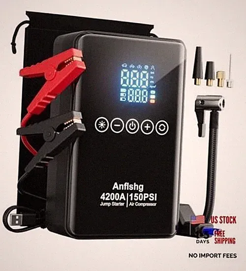 Portable Car Battery Jump Starter with Air Compressor, 4200A 150 PSI Jump Box