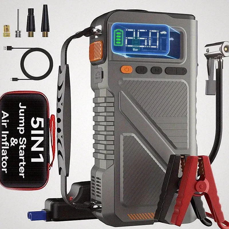Portable Car Battery Jump Starter with Air Compressor, 8000Amp Jump Box for Car