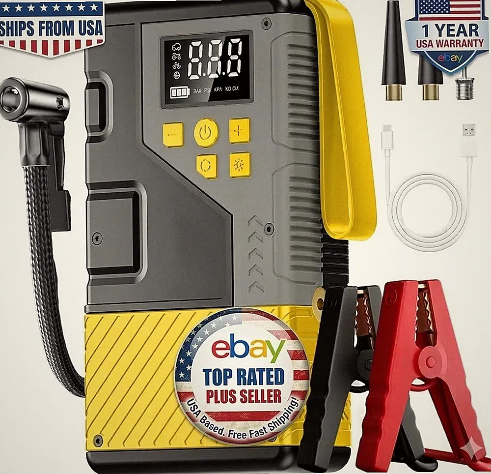 Portable Car Jump Starter with Air Compressor for Emergencies,3000A Peak 150PSI