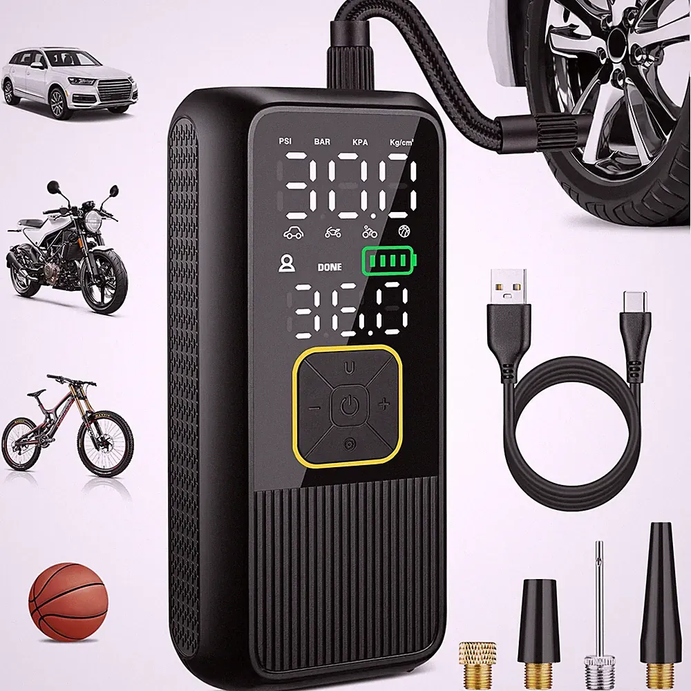 Tire Inflator 150PSI 35L/Min 4X Faster - Portable Air Compressor for Car, Bike
